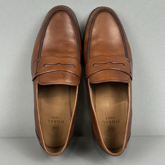 Moral Code Brayson Penny Loafer Shoes Leather Slip On Moc Mens 9 M Cognac 11832 - Picture 6 of 9